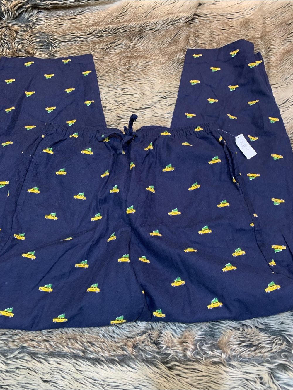 Gap Navy Blue Softest Flannel PJ Bottoms taxi cabs Size L tall NWT